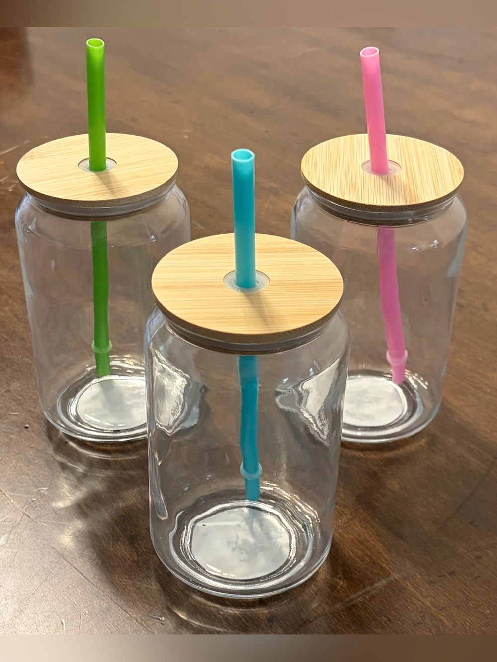 Glass Tumbler Set of 3 with Bamboo Lid & Multicolor Straws, 16.6 oz
